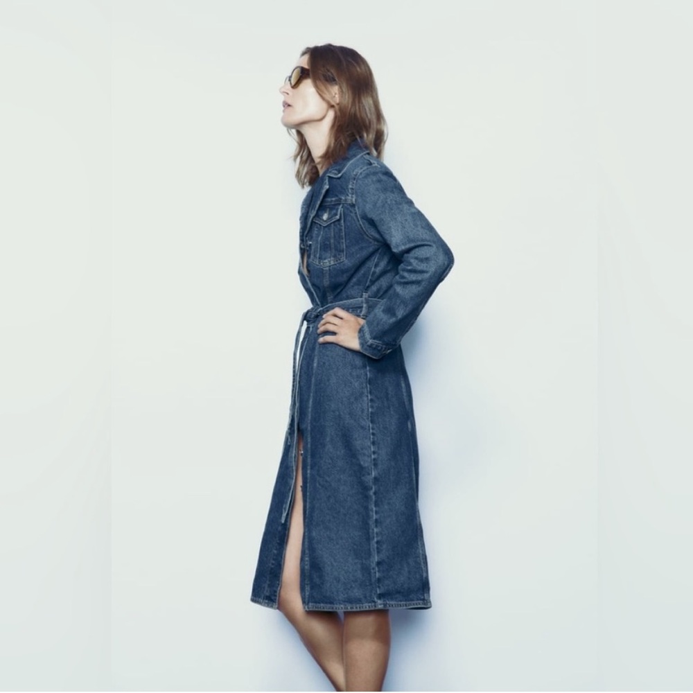 Zara Classic Denim Shirt belted Dress -  Sz Medium - NWT - Picture 5 of 17